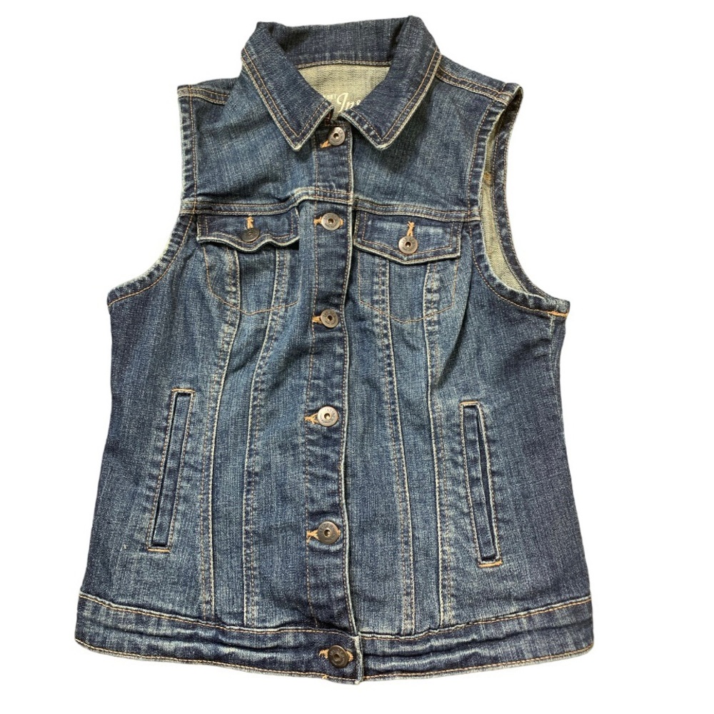 SMART SET INSIDER Button Front Denim Jean Vest With Pockets Indigo Blue Sz Small